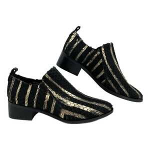 Django & Juliette Black Gold Striped Ankle Booties | Size 37 EU